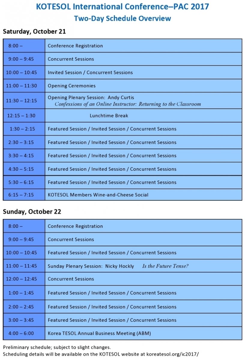 2017 International Conference Schedule KoreaTESOL